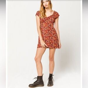 Sky & Sparrow Ditsy Floral Button Burgundy Dress Size L